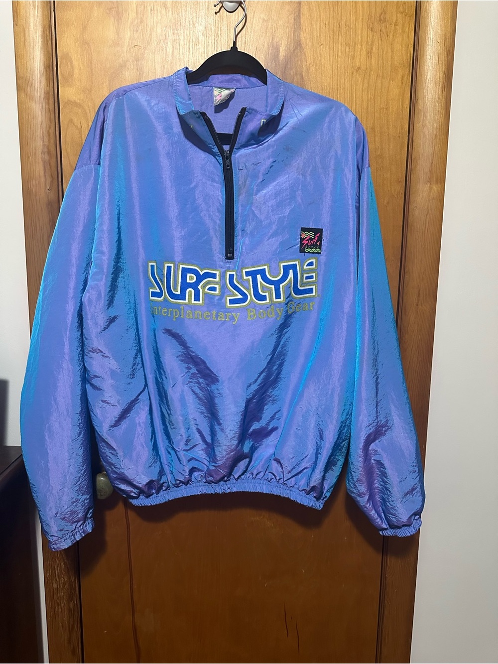 surf style Purple and Teal Windbreaker-Style Swim Coverup